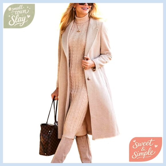 Long Wool Pea Coat Single Breasted Trench Dressy Jacket Winter